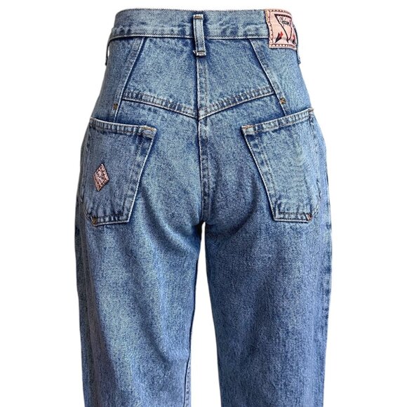 80s vintage Highwaisted Acidwash Jeans No Excuses Stonewash Panel Relaxed Taper. - Picture 6 of 8